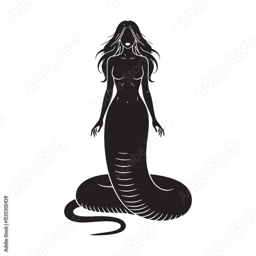 Fearsome Lamia Half-Human Half-Reptile Shape Silhouette, Looking Very Dangerous and Wise - lamia silhouette - lamia vector - silhouette of lamia
