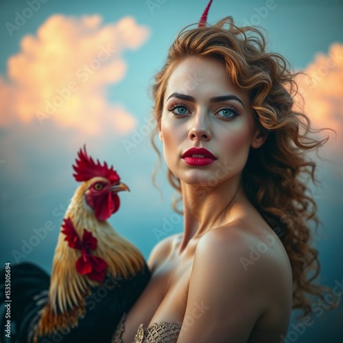 Wallpaper Mural beautiful woman with chicken Torontodigital.ca