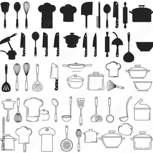 Kitchen tool. Cutlery vector icons set