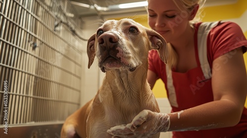 Shelter Staff Grooming Dogs for Adoption