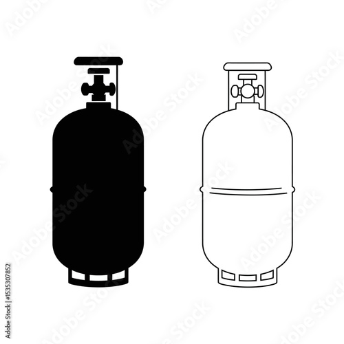 Gas cylinder tanks in various colors and contents, LPG propane butane bottle containers, hydrogen and oxygen gas cylinder fuel