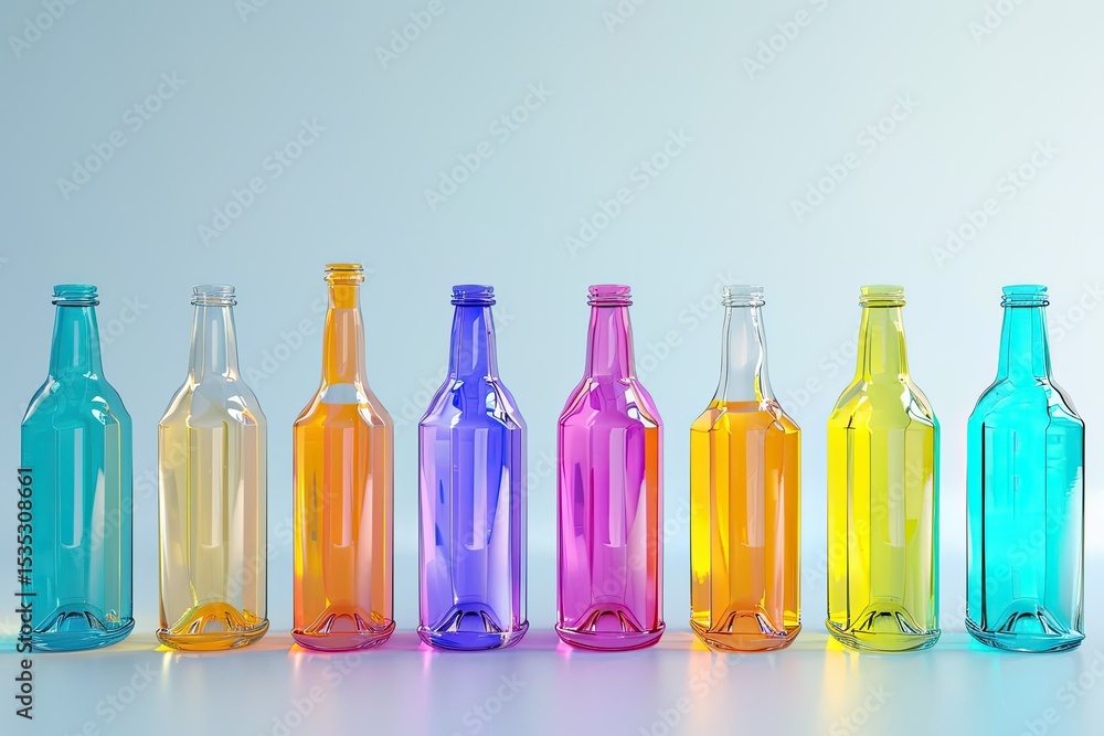 Premium Quality Visual of a Series of Colorful Bottles with Different Colored Glass Bottles Premium Quality Visual of a Series of Colorful Bottles with Different Colored Glass Bottles