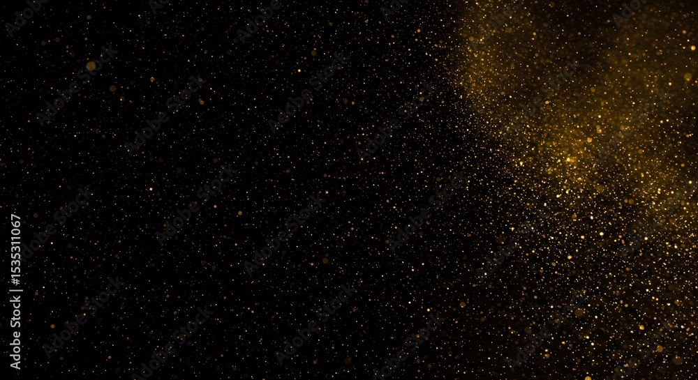 Obraz premium Golden Glitter Particles Overlay on Black Background