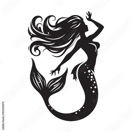 Bright Shadowy Mermaid Sea Spirit Graphic with Soft Light and Peaceful Beauty - mermaid silhouette - mermaid vector - silhouette of mermaid
