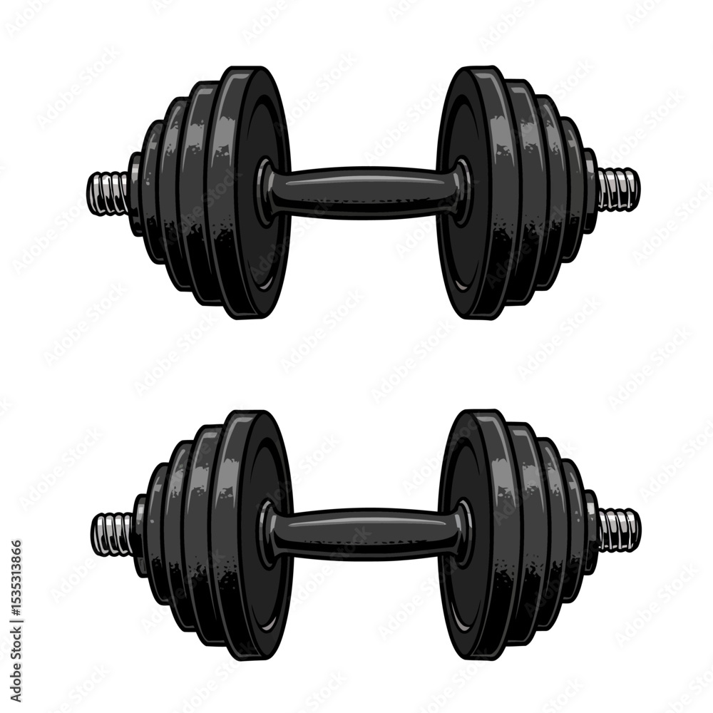 Fototapeta premium Metal dumbbell isolated on white background. Vector illustration.