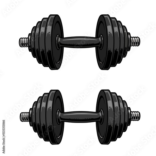Metal dumbbell isolated on white background. Vector illustration.