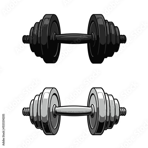 Metal dumbbell isolated on white background. Vector illustration.