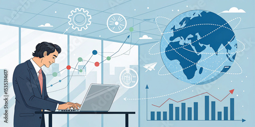 Businessman Using Laptop and Analyzing Data for Machine Learning Solutions