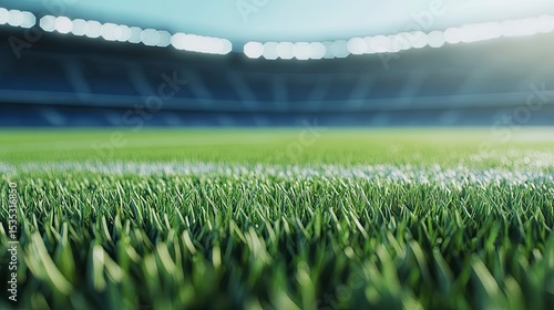 Close-up view of a vibrant green soccer field inside a modern stadium