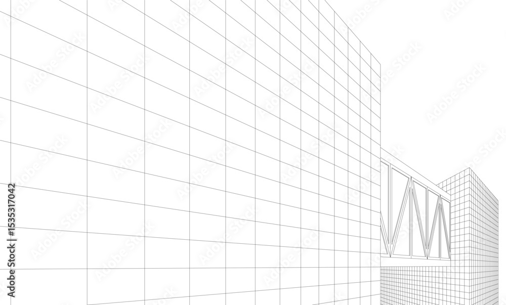 Fototapeta premium Futuristic Wireframe Skyscrapers – Abstract 3D Architectural Cityscape with Modern Geometric Structures 
