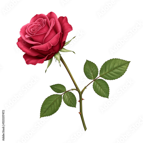 Single dark pink rose isolated on transparent background