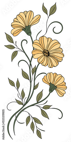 close-up the flowers of the Marigold flower arranged beautifully and decorated with vines