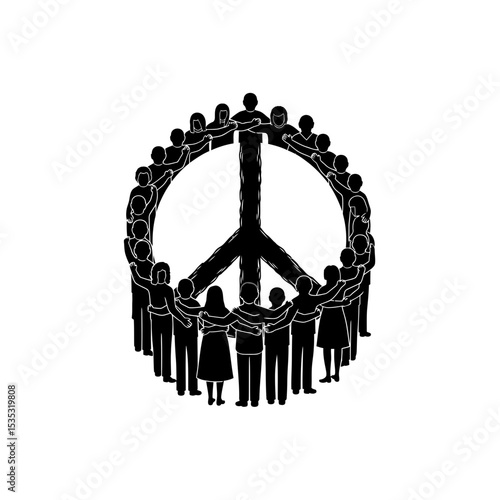 Peace Symbol Human Formation Icon: People Arms Around Each Other