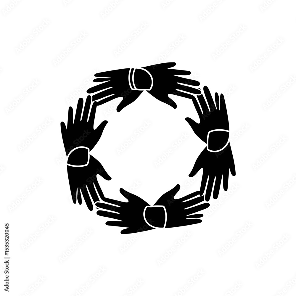 Obraz premium Global Friendship Unity Icon: Hands Joined From Different Directions