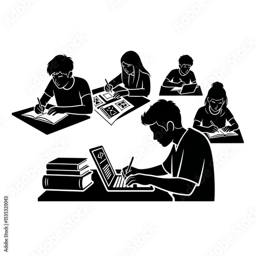 Diverse Skill-Building Classroom Icon: Youth Coding, Designing, Writing