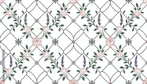 Seamless vector chain link fence pattern with a metal grid texture