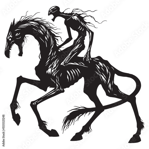 Imposing Dark Nuckelavee Skinless Sea Demon Silhouette Outline with Horrific Visage and Equine Form - nuckelavee silhouette - nuckelavee vector - silhouette of nuckelavee - Nuckelavee illustration
