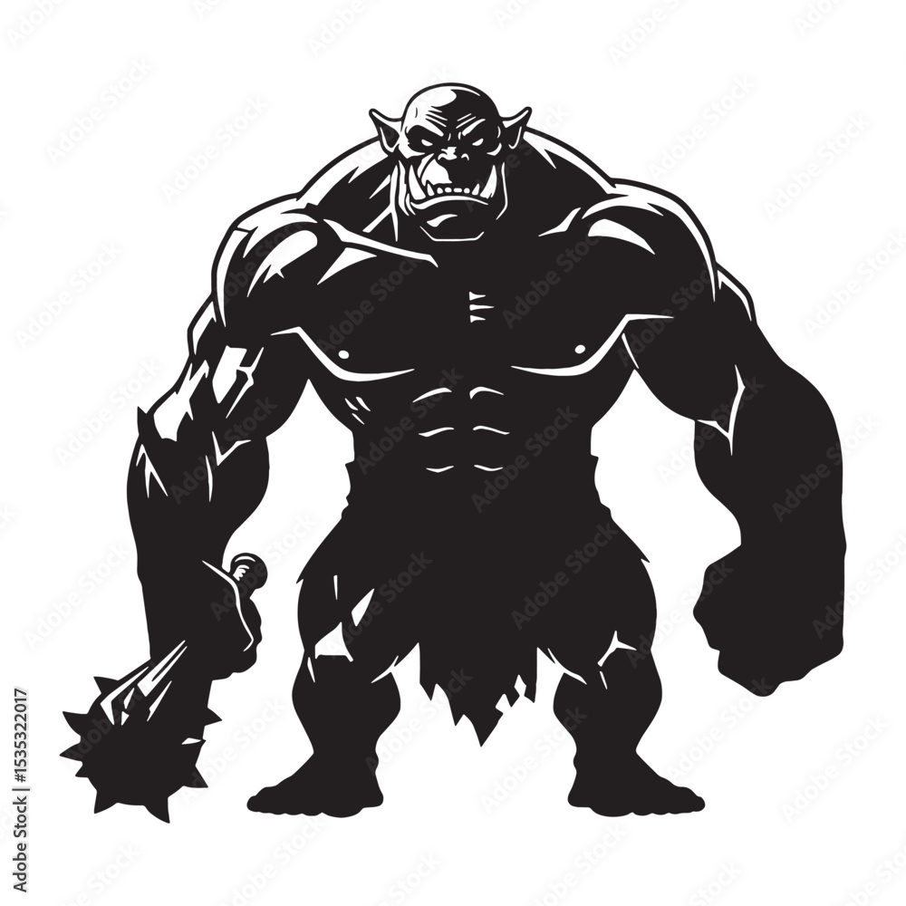 Fototapeta premium Mysterious Ogre Keeper of the Lair Silhouette with Hidden Depths and Silent Watch - ogre silhouette - ogre vector - silhouette of ogre - Ogre illustration 