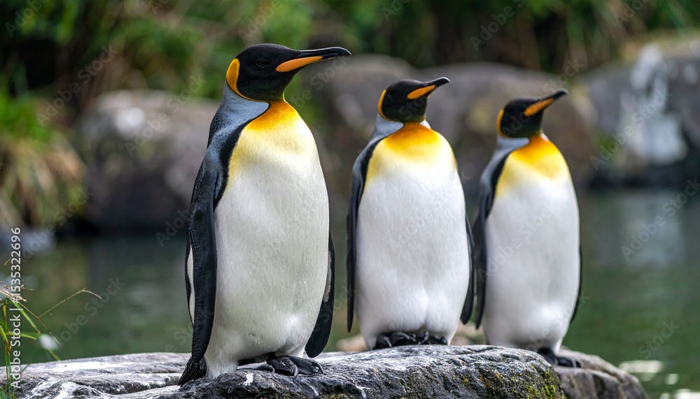 Fototapeta premium three penguins on a rock
