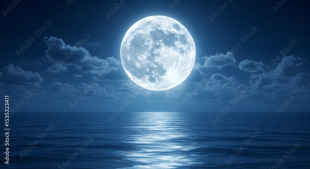 Full Moon Over Water Landscape Photograph Full Moon Over Water Landscape Photograph