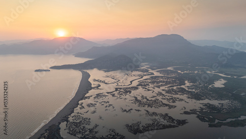 Fototapeta Naklejka Na Ścianę i Meble -  Aerial drone view of Dalyan delta and Iztuzu beach. Turkey. 