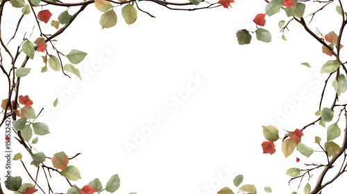 Autumn branches with red and green leaves isolated on transparent background