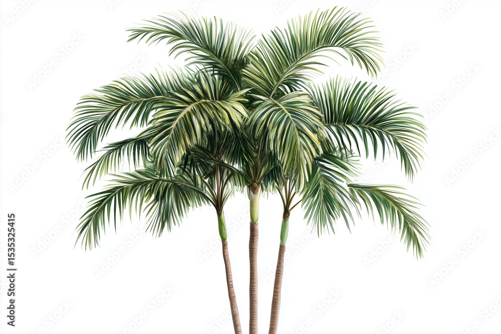 Obraz premium areca palm tree with bunches and large fruit on a white background