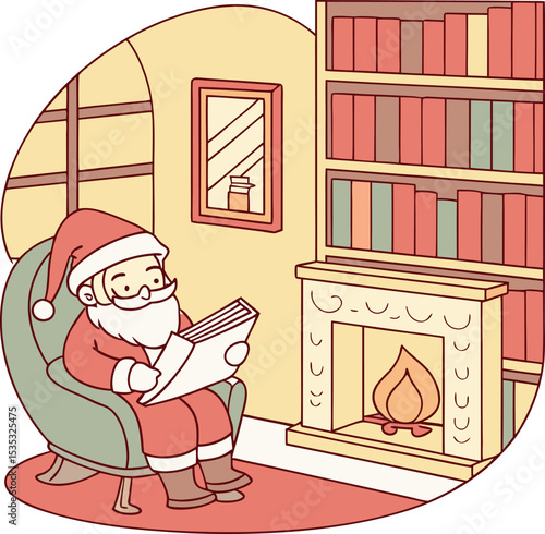 Cozy Christmas Eve Santa Reading by the Fireplace