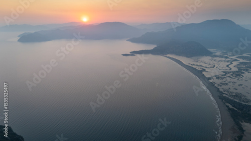 Fototapeta Naklejka Na Ścianę i Meble -  Aerial drone view of Dalyan delta and Iztuzu beach. Turkey. 