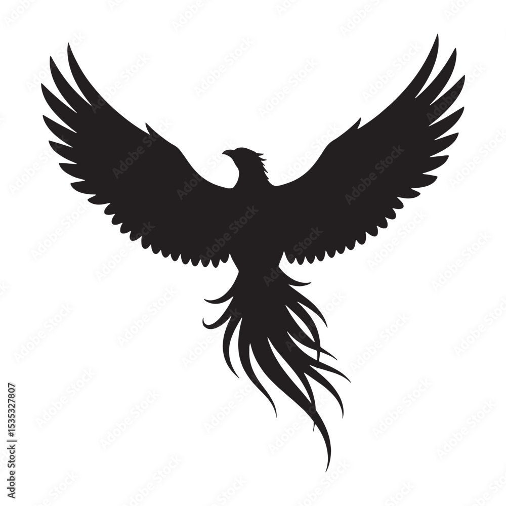 Fototapeta premium Classic Flame Phoenix Vector with Traditional Proportions and Mythological Accuracy - phoenix silhouette - phoenix vector - silhouette of phoenix - Phoenix illustration - mythical creature silhouette 