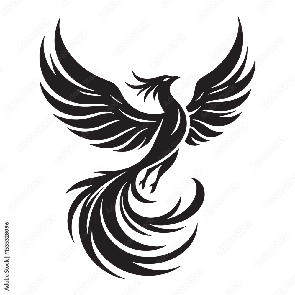 Obraz premium Menacing Phoenix Cryptid Creature of the Ashes Figure Silhouette with Intense Gaze and Grandeur - phoenix silhouette - phoenix vector - silhouette of phoenix - Phoenix illustration