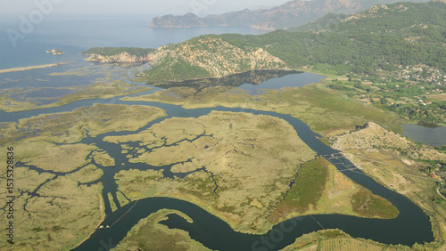 Fototapeta Naklejka Na Ścianę i Meble -  Aerial drone view of Dalyan delta and Iztuzu beach. Turkey. 