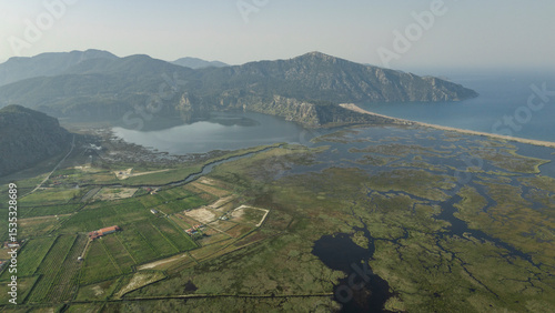 Fototapeta Naklejka Na Ścianę i Meble -  Aerial drone view of Dalyan delta and Iztuzu beach. Turkey. 