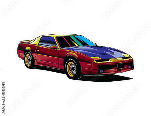 Original illustration. American muscle car in vintage style. T-shirt design.