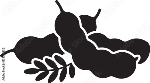 Tamarind Pods with Leaf Silhouette Icon Illustration