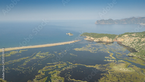 Fototapeta Naklejka Na Ścianę i Meble -  Aerial drone view of Dalyan delta and Iztuzu beach. Turkey. 