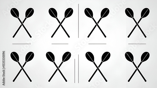 Crossed canoe paddles vector icon, Crossed boat paddles vector icon set. Water oars icon. oars glyph icon
