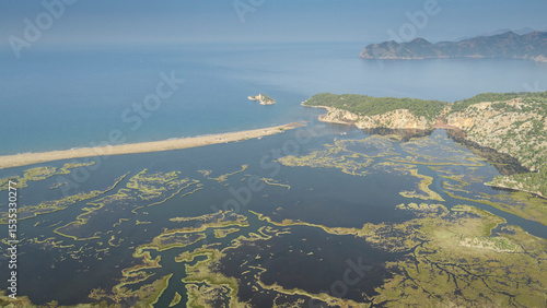 Fototapeta Naklejka Na Ścianę i Meble -  Aerial drone view of Dalyan delta and Iztuzu beach. Turkey. 