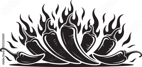 Fiery Hot Chili Peppers in Flames Graphic Design