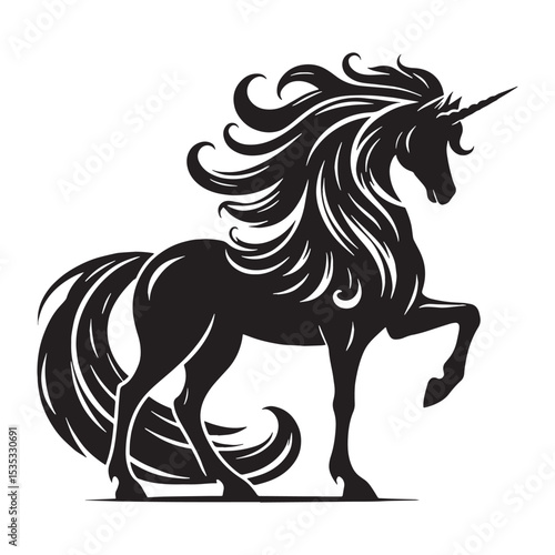 Eerie Feral Unicorn Beast of the Mystical Realm Shape Illustration with Starry Effects - unicorn silhouette - unicorn vector - silhouette of unicorn - cursed magical creature art
