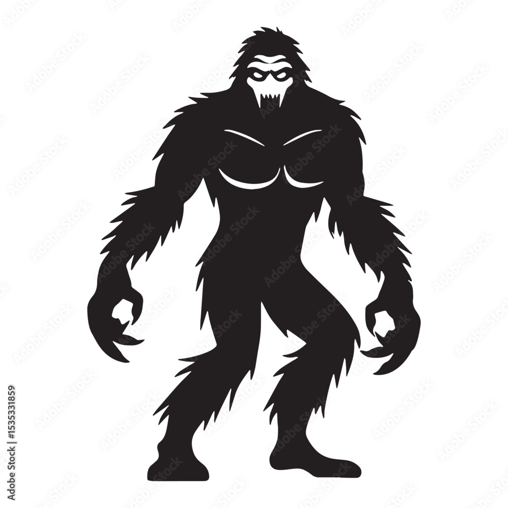 Obraz premium Menacing Yeti Cryptid Creature of the Arctic Figure Silhouette with Threatening Pose - yeti silhouette - yeti vector - silhouette of yeti - Yeti illustration - wild beast graphic 