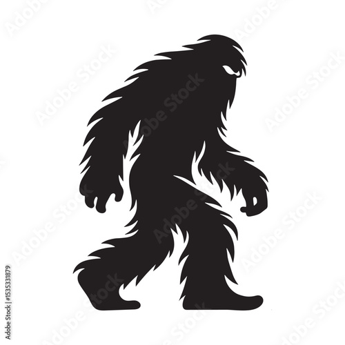 Powerful Yeti Primal Wilderness Figure Outline Vector with Detailed Musculature - yeti silhouette - yeti vector - silhouette of yeti - legendary hominid emblem
