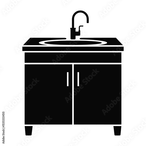 Simple black silhouette of bathroom sink vanity