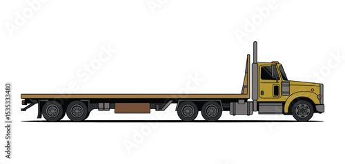 Flatbed semi truck illustration side view