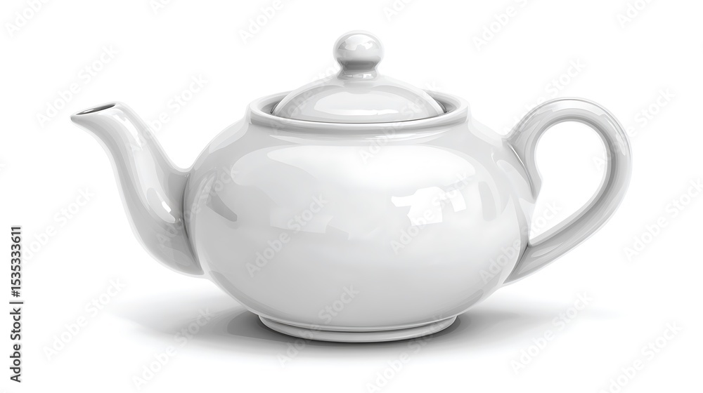 Classic white ceramic teapot with a lid on a white background for tea preparation. Classic white ceramic teapot with a lid on a white background for tea preparation.