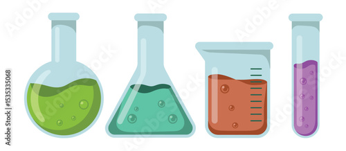 Colorful liquids in laboratory glassware