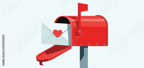 Red mailbox with love letter and heart