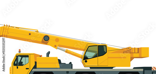 Yellow mobile crane truck side view illustration