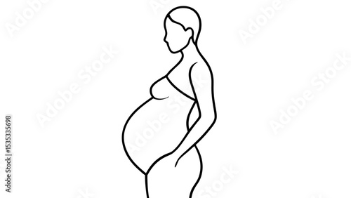 Minimalistic vector illustration of a pregnant woman, motherhood concept, clean lines, copy space