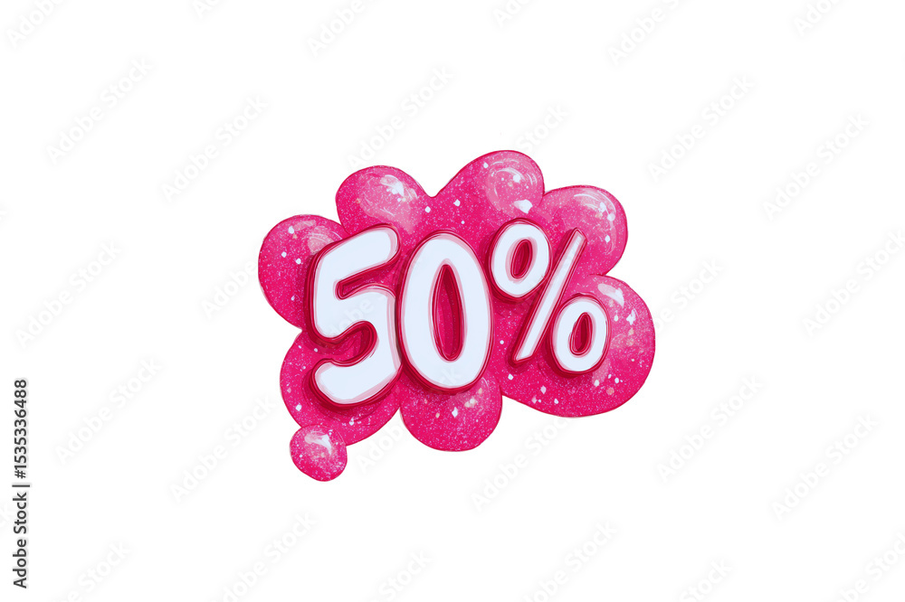 Pink glossy 50 off sale symbol on a cloud shape with sparkles transparent background Pink glossy 50 off sale symbol on a cloud shape with sparkles transparent background
